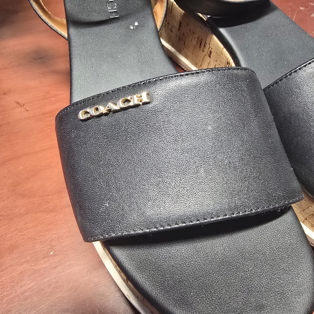 NIB Coach Talulah Leather Platform Sandals | Black Cork Wedge | Women's Size 9 - Picture 2 of 3